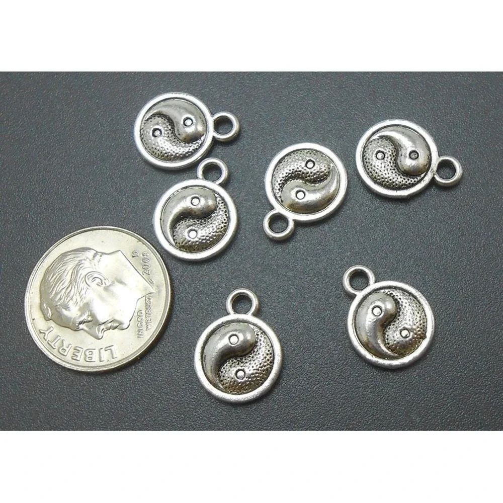 10pcs Yin‎ Yang Charms Silver Tone Metal yinyang